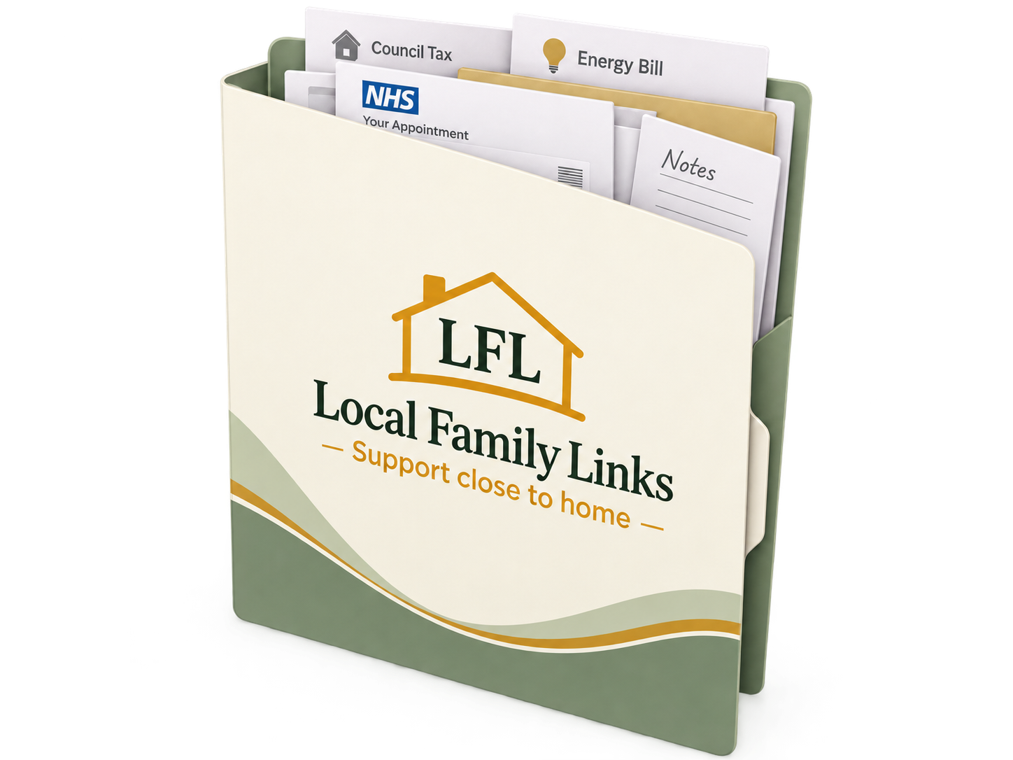A Local Family Links folder holding letters, bills, appointments and notes